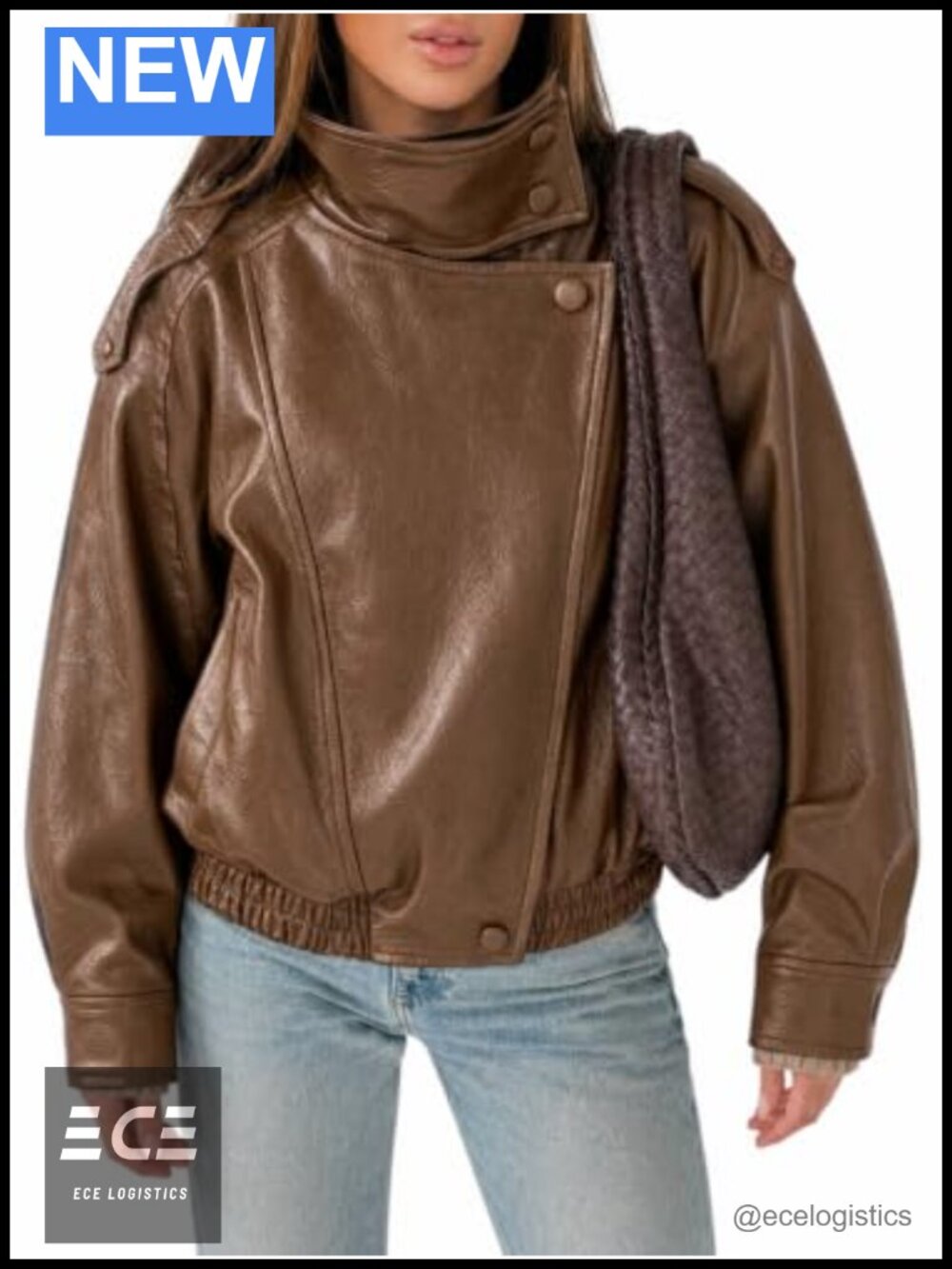 Faux Leather Oversized Zip Up Bomber Moto Jacket
